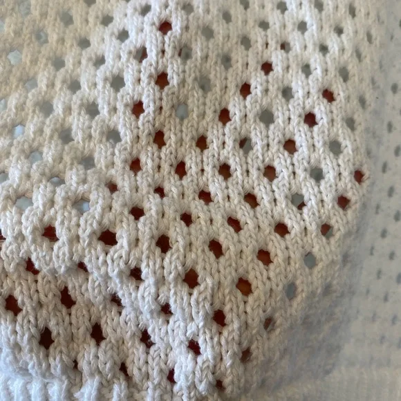 Aerie Women's Boho Coastal Creamy White 100% Cotton Open Knit Polo Sweater MD - Picture 6 of 16